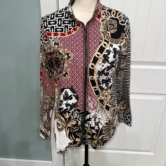Weekends by Chico’s Geometric print full zip lightweight jacket size 0 or small - Picture 1 of 7